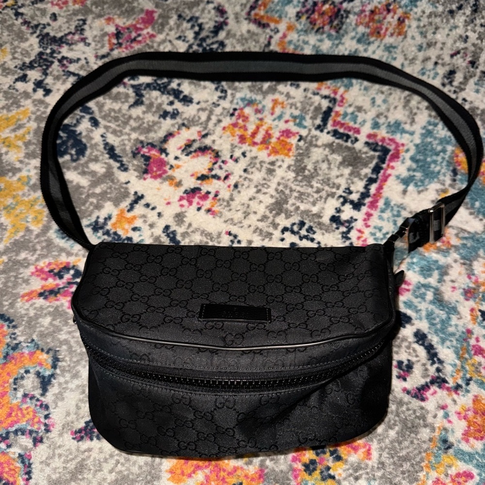 GUCCI GG Monogram Nylon Canvas Fanny Pack Belt Bag Black 449182